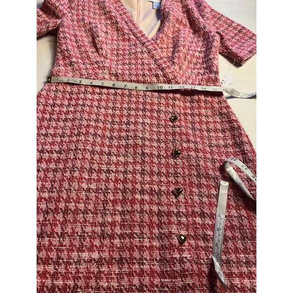 NWT- London Times Womens V-Neck Faux Wrap Houndstooth pink heart Dress - Size 8 - Picture 12 of 16